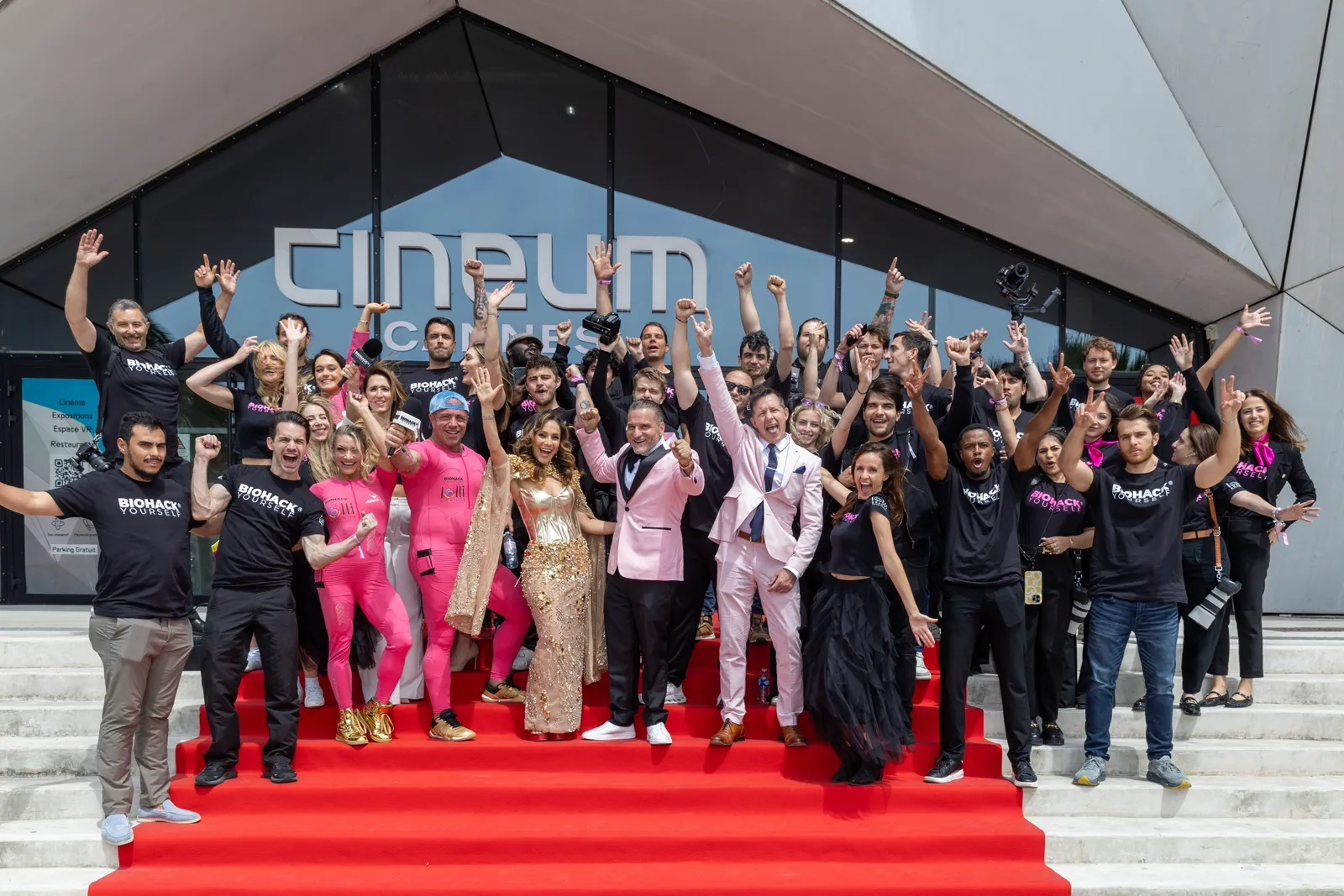 The Biohack Yourself team and guests on the red carpet in Cannes